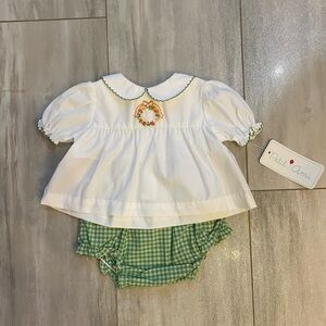 NWT Petit Ami Fall Wreath Embroidered Shirt and Bloomers Diaper Set, girls 3M